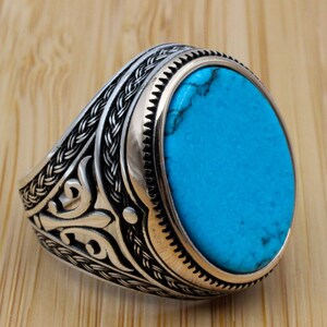 Turquoise Men's Ring, Handmade Ring, Turkish Handmade Silver Men Ring ...