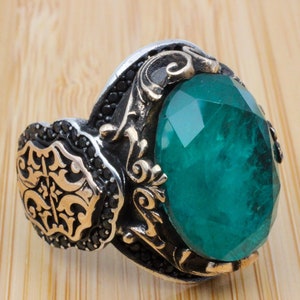 Paraiba Men&#39;s Ring, Men&#39;s Handmade Ring, Turkish Handmade Men&#39;s Ring, Ottoman Men&#39;s Ring, Mens Ring, Gift for Him, 925k Sterling Silver
