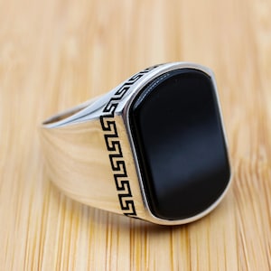 Men&#39;s Handmade Ring, Turkish Handmade Silver Men&#39;s Ring, Ottoman Men Ring, Onyx Ring, Men&#39;s Jewelry, Gift for Him, 925k Sterling Silver Ring