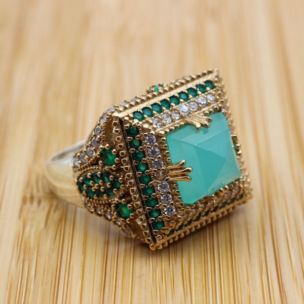 Handmade Ottoman 925 Sterling Silver Ring, Jade Topaz