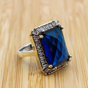 Sapphire Topaz Ring, Handmade Women's Ring, Authentic Ring, Turkish Handmade Ring, Ottoman Women Ring, Ladies Ring, 925k Sterling Silver