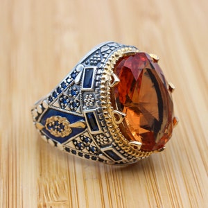 Handmade Alexandrite Ring: Ottoman Turkish 925k Sterling Silver Men&#39;s Ring