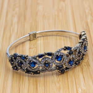 Handmade Sapphire Bangle Cuff: Ottoman 925k Sterling Silver Bracelet