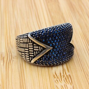 Mens Handmade Ring, Turkish Handmade Silver Men Ring, Ottoman Ring, Sapphire Ring, Men's Jewelry, Gift for Him, 925k Sterling Silver Ring