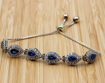 Handmade Sapphire Sterling Silver Bracelet - Ottoman Bangle Cuff