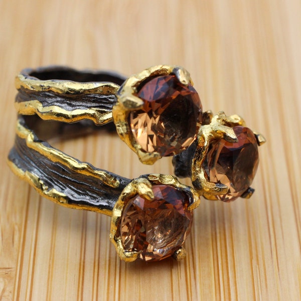 Anillo de alejandrita hecho a mano: Anillo otomano de plata de ley 925k y oro.