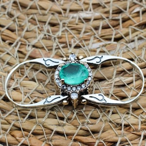 Handgjord Paraiba & Rubinring: Ottomansk Sterlingsilver Två-i-ett