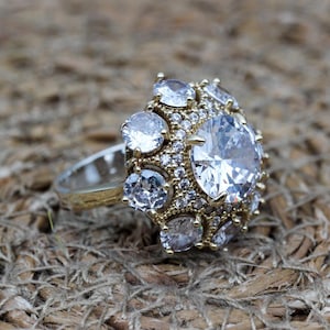 Zircon Ladies Ring, Handmade Women Ring, Turkish Handmade Silver Ladies Ring, Ottoman Ring, Ladies Ring, 925k Sterling Silver, Zircon Ring