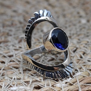 Sapphire Ladies Ring, Handmade Womens Ring, Authentic Ring, Turkish Handmade Ring, Ottoman Women Ring, Oval Stone Ring, 925k Sterling Silver