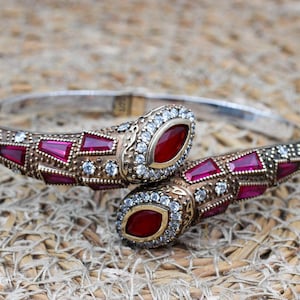 Manchette jonc rubis fait main : bracelet ottoman en argent sterling 925 carats