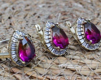 Conjunto de joyas de turmalina turca hechas a mano: anillo, pendientes y colgante de plata de ley 925