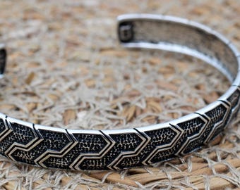 Handmade Sterling Silver Men's Bangle Bracelet: Geometric Cuff