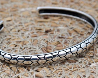 Handmade Sterling Silver Cuff Bracelet for Men: Geometric Bangle