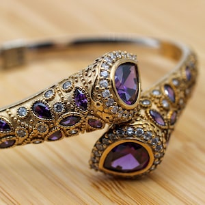 Handgjord Ottoman Ametist Armring Manschett, 925k Sterling Silver