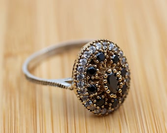 Onyx Ring, Handmade Women's Ring, Authentic Ring, Turkish Ring, Ottoman Women's Ring, Ladies Ring, 925k Sterling Silver Ring, Cubic Zirconia