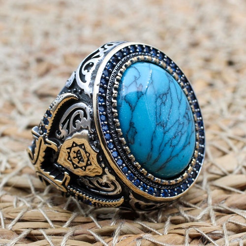 Turquoise Men's Ring Eagle Ring Handmade Ring Turkish - Etsy