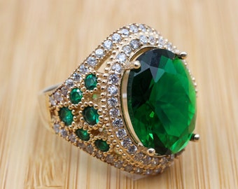 Anillo esmeralda, anillo de dama, anillo de mujer hecho a mano, anillo turco hecho a mano, anillo auténtico, anillo otomano, plata de ley de 925 k, circón cúbico