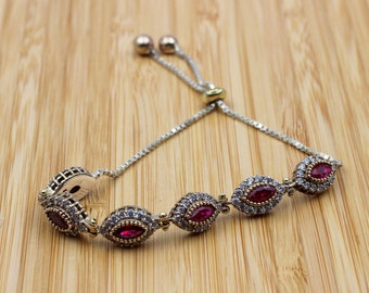 Ruby Bracelet, Ottoman Bracelet, Handmade Women Bracelet, Handmade Bangle Cuff, Ruby Ladies Bracelet, Gift For Her, 925k Sterling Silver,
