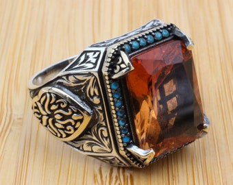 Men&#39;s Handmade Ring, Turkish Handmade Silver Men Ring, Ottoman Ring, Alexandrite Ring, Men&#39;s Jewelry, Alexandrite, 925k Sterling Silver Ring