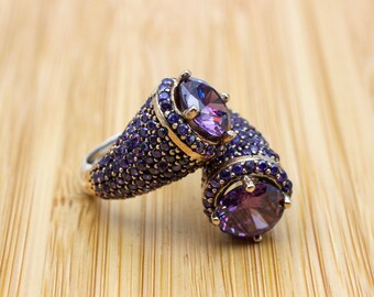 Amethyst Ring, Ladies Ring, Handmade Women's Ring, Turkish Handmade Ring, Authentic Ring, Ottoman Ring, 925 Sterling Silver, Adjustable Ring