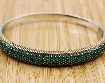 Emerald Bracelet, Ottoman Bracelet, Handmade Bracelet, Bangle Cuff, Turkish Handmade, Bangle Bracelet, Gift for Her, 925k Sterling Silver,