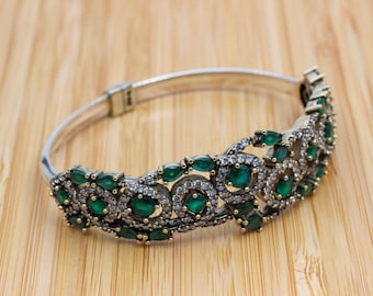 Bangle Bracelet Emerald Bracelet Gift for Him Handmade Bracelet 925k Sterling Silver, Turkish Handmade Bangle Cuff Ottoman Bracelet