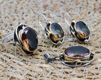 Alexandrite Ladies Set, Handmade Women's Set, Ladies Jewelry Set, Ottoman Set, Earring, Pendant, Ring, Ladies Set, 925k Sterling Silver