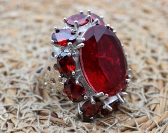 Ruby Ring, handgemaakte damesring, Turkse handgemaakte ring, authentieke ring, Ottomaanse ring, damesring, 925k sterling zilver, cadeau voor haar,