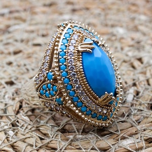 Handmade Turquoise Ring: 925k Sterling Silver Ottoman Design
