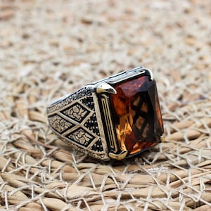Handmade Alexandrite Sterling Silver Men&#39;s Ring - Ottoman Style