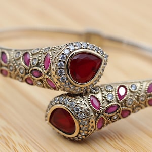 Ruby Bracelet, Ottoman Bracelet, Handmade Bracelet, Bangle Cuff, Bangle Bracelet, Turkish Handmade, Gift For Her, 925k Sterling Silver, Ruby