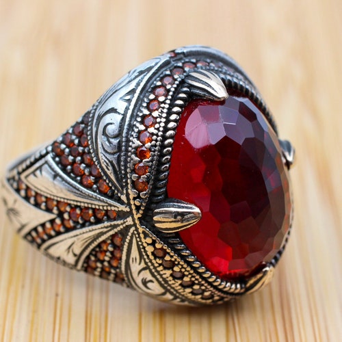 Ruby Ring Mens Handmade Ring Turkish Handmade Silver Men - Etsy