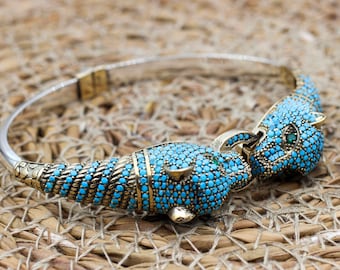 Turquoise Bracelet, Tiger Bracelet, Handmade Bracelet, Bangle Cuff, Turkish Handmade, Ottoman Bracelet, Gift For Her, 925k Sterling Silver