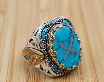 Mens Sterling Silver 925 Turquoise Ring Ottoman Style Ring - Etsy