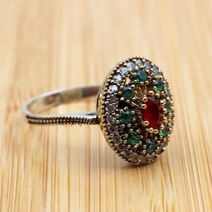 Ruby Ring, Handmade Women&#39;s Ring, Turkish Handmade Ring, Authentic Ring, Ottoman Ring, Ladies Ring, 925k Sterling Silver, Gift For Her,