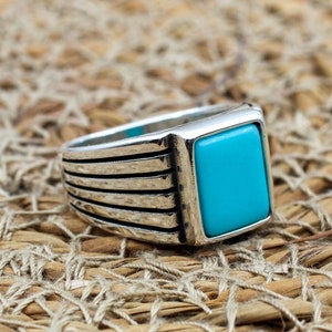 Bague turquoise faite main : style ottoman en argent sterling 925 carats