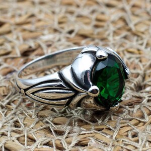Emerald Men&#39;s Ring, Ottoman Men&#39;s Ring, Handmade Men&#39;s Ring, Turkish Handmade Men&#39;s Ring, Men&#39;s Jewelry, Gift for Him, 925 Sterling Silver
