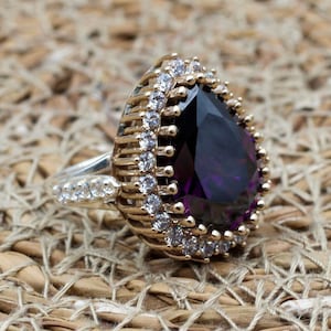 Amethyst Ring, Handmade Women's Ring, Turkish Handmade, Silver Ladies Ring, Ottoman Ring, Authentic, Ladies Ring, 925k Sterling Silver Ring,
