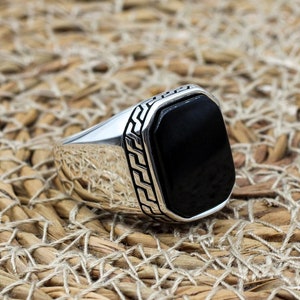 Handmade Silver Men's Ring, Onyx Men's Ring, Turkish Handmade Men's Ring, Men's Ring, Ottoman Mens Ring, Gift for Him, 925k Sterling Silver,