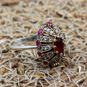 Ruby Ring, Handmade Women's Ring, Turkish Handmade Ring, Authentic Ring, Ottoman Ring, Ladies Ring, 925k Sterling Silver, Gift For Her,