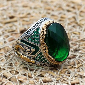 Emerald Men&#39;s Ring: Handmade Ottoman 925 Sterling Silver