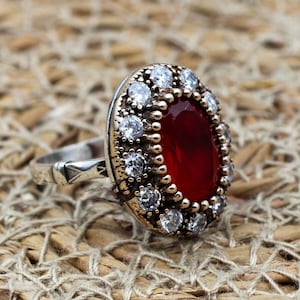 Ruby Ring, Handmade Women&#39;s Ring, Turkish Handmade Ring, Authentic Ring, Ottoman Ring, Ladies Ring, 925k Sterling Silver, Gift For Her,