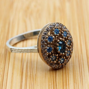 Aquamarine Ring, Handmade Women Ring, Turkish Handmade Silver Ladies Ring, Ottoman Ring, Ladies Ring, 925k Sterling Silver, Zircon Ring