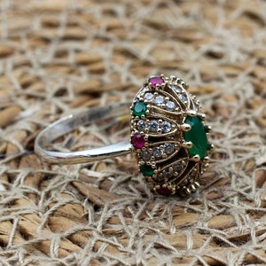 Emerald Ring, Handmade Women's Ring, Turkish Handmade Ring, Authentic Ring, Ottoman Ring, Ladies Ring, 925k Sterling Silver, Gift For Her,