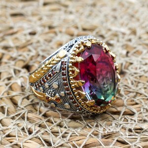 Men&#39;s Handmade Ring, Turkish Handmade Men&#39;s Ring, Ottoman Men&#39;s Ring, Tourmaline Men&#39;s Ring, Mens Ring, Gift for Him, 925k Sterling Silver