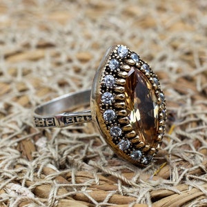 Topaz Ladies Ring, Turkish Handmade Ring, Silver Ladies Ring, Handmade Women Ring, Ottoman Women's Ring, Ladies Ring, 925 Sterling Silver