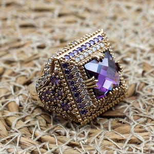 Amethyst Ring, Handmade Women&#39;s Ring, Turkish Handmade, Silver Ladies Ring, Ottoman Ring, Authentic, Ladies Ring, 925k Sterling Silver Ring,
