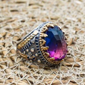 Men&#39;s Handmade Ring, Turkish Handmade Men&#39;s Ring, Ottoman Men&#39;s Ring, Tourmaline Men&#39;s Ring, Mens Ring, Gift for Him, 925k Sterling Silver