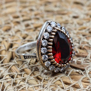Ruby Ring, Handmade Women&#39;s Ring, Turkish Handmade Ring, Authentic Ring, Ottoman Ring, Ladies Ring, 925k Sterling Silver, Gift For Her,