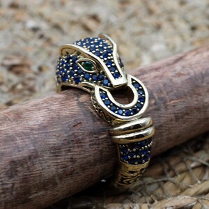 Sapphire Tiger Ring, Handmade Women's Ring, Tiger Ring, Turkish Handmade Ring, Ottoman Women Ring, Ladies Ring, 925k Sterling Silver, Tiger,